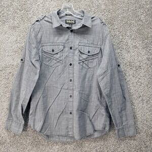 Helix Mens Athletic Fit Button Down Shirt Grey Textured Long Sleeve Medium